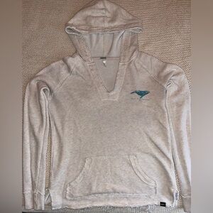 Women's White/Light Gray Hooded Pullover with Teal Whale and Pink Flower Accents